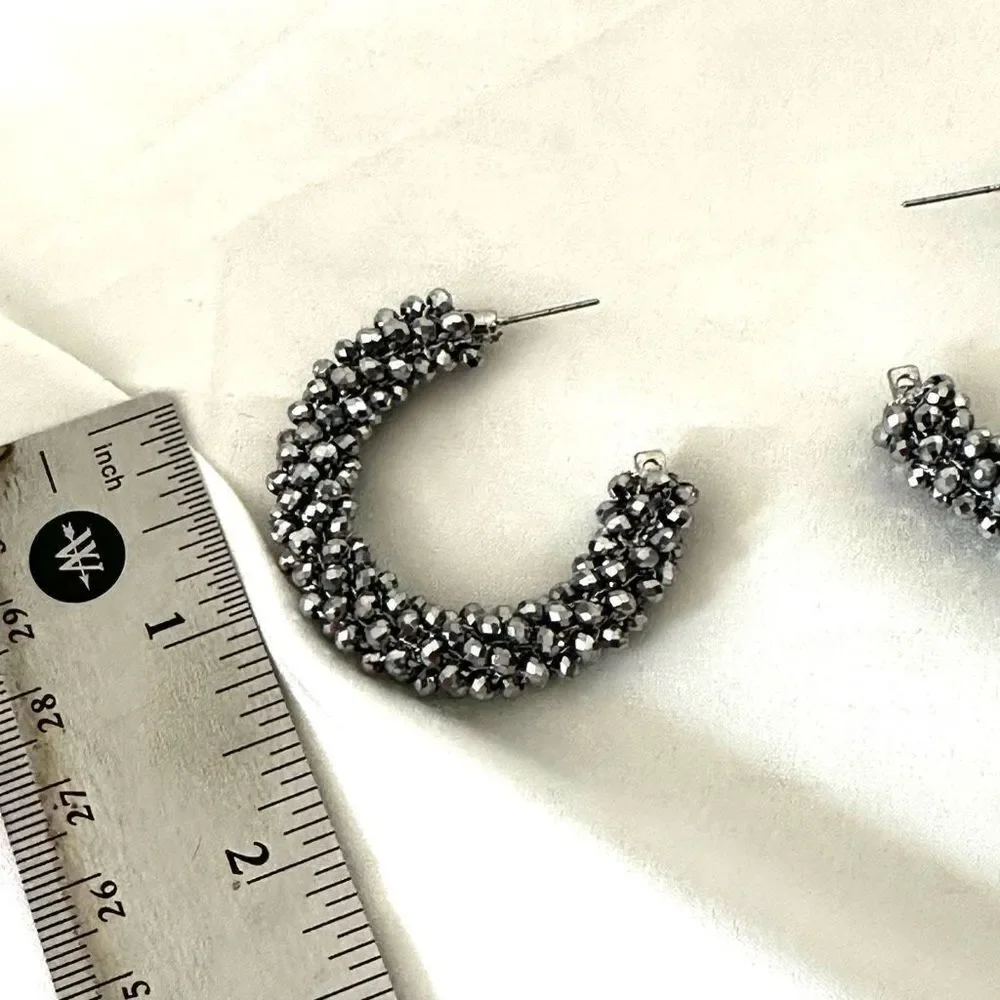 Silver beaded hoop earrings